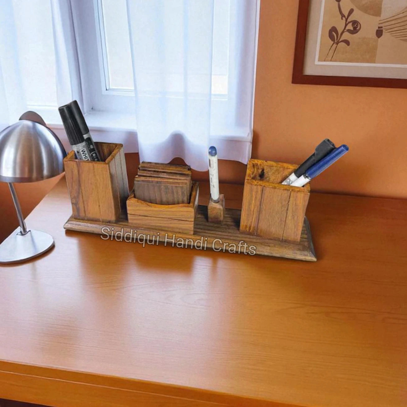 Wooden Pen Stand & Office Desk Organiser