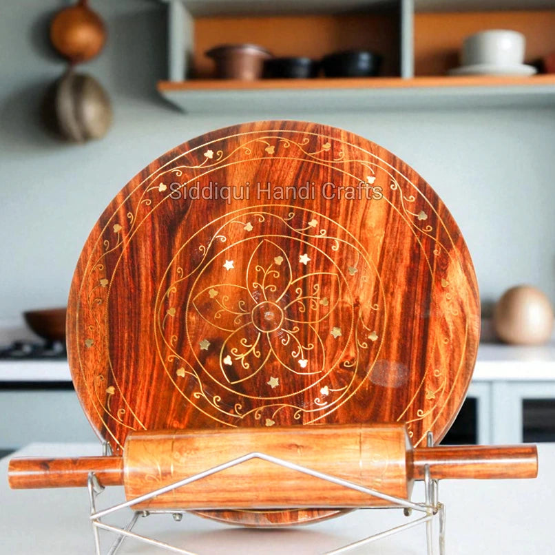 Wooden Chakna Belan (Brass Work)