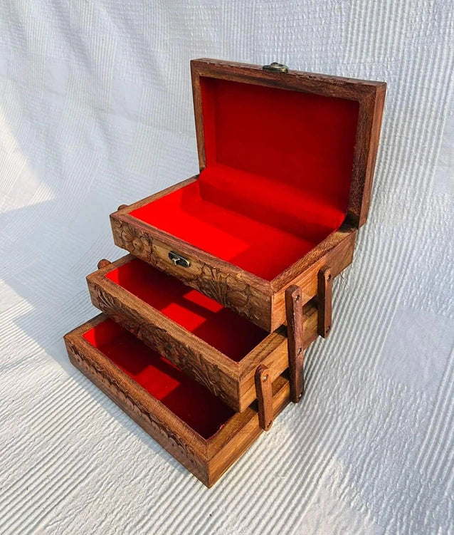 Wooden 3 Step Trolly Jewelry Box
