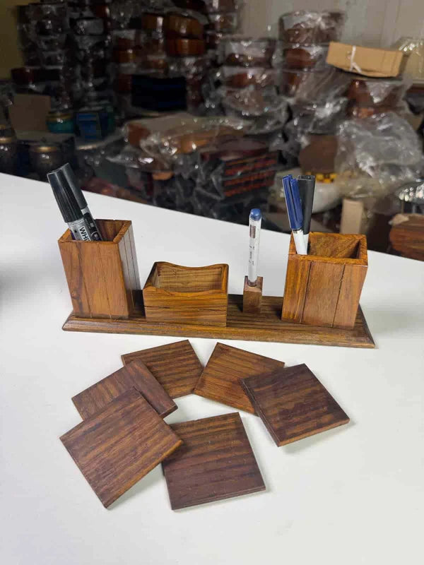 Wooden Desk Organizer Pen Stand