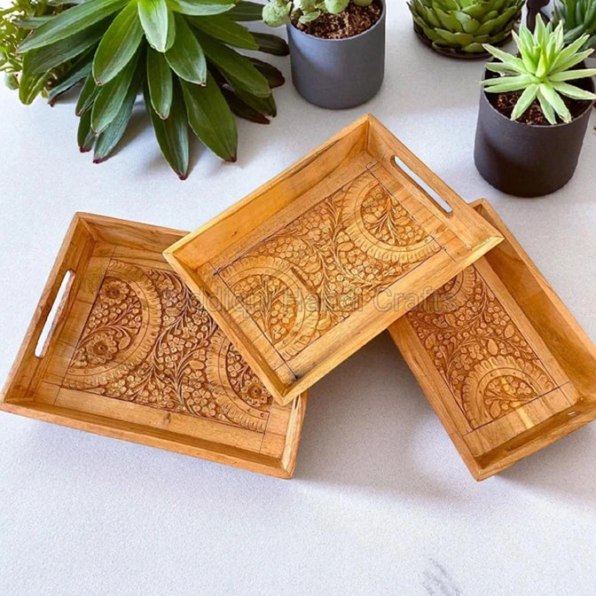Wooden Serving Tray Set