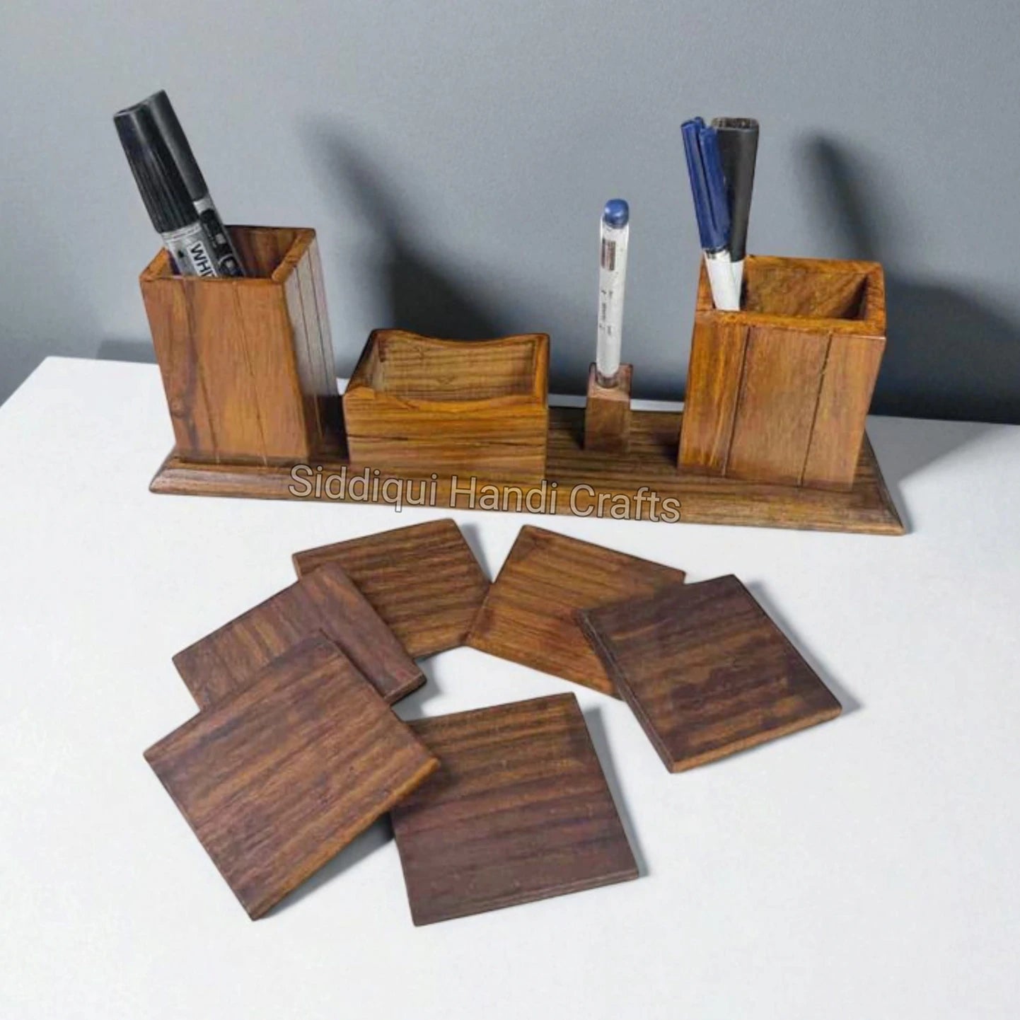 Wooden Pen Stand & Office Desk Organiser