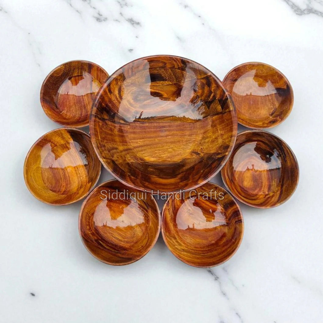 Handmade Wooden Bowls Set of 7 Pcs