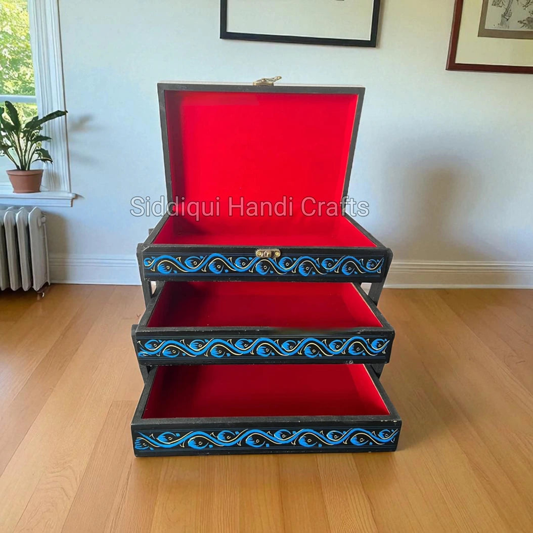 Handmade 3 Layer Wooden Nakshi Jewelry Box