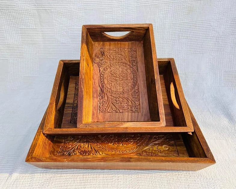 Wooden Serving Tray Set