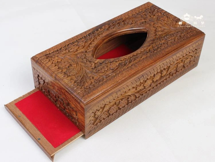 Wooden Tissue Box With Handmade Carving Work