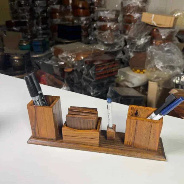 Wooden Desk Organizer Pen Stand