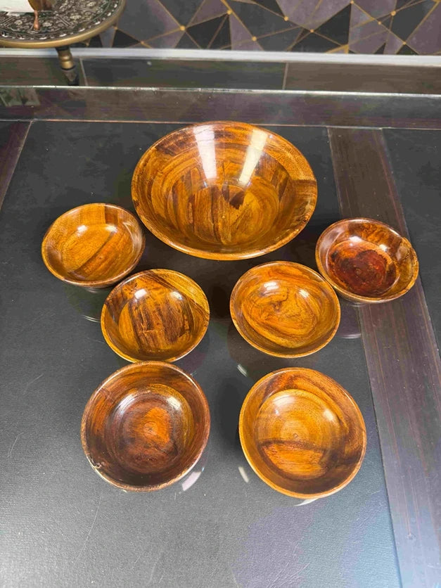Handmade Wooden Bowls Set of 7 Pcs