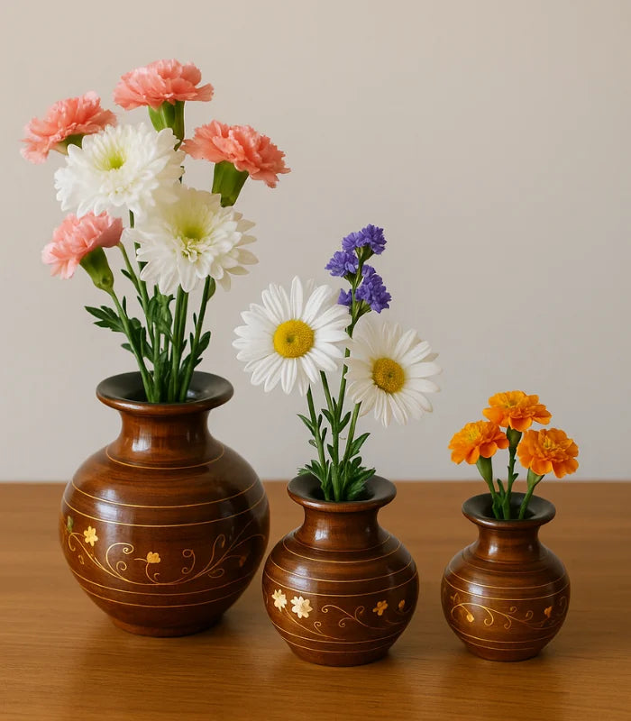 Wooden Pitcher Flower Vases Set